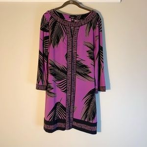 Alfani Dress Purple With Black Black Floral & Animal Print Design, Size XL